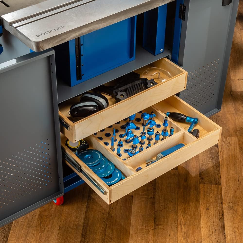 Steel Router Table Cabinet w/Router Dust Collection Box, Swivel Casters, Dual Dust Port & More - Steel Cabinet Holds Router Accessories, Bits, & More - Woodworking Tool Storage