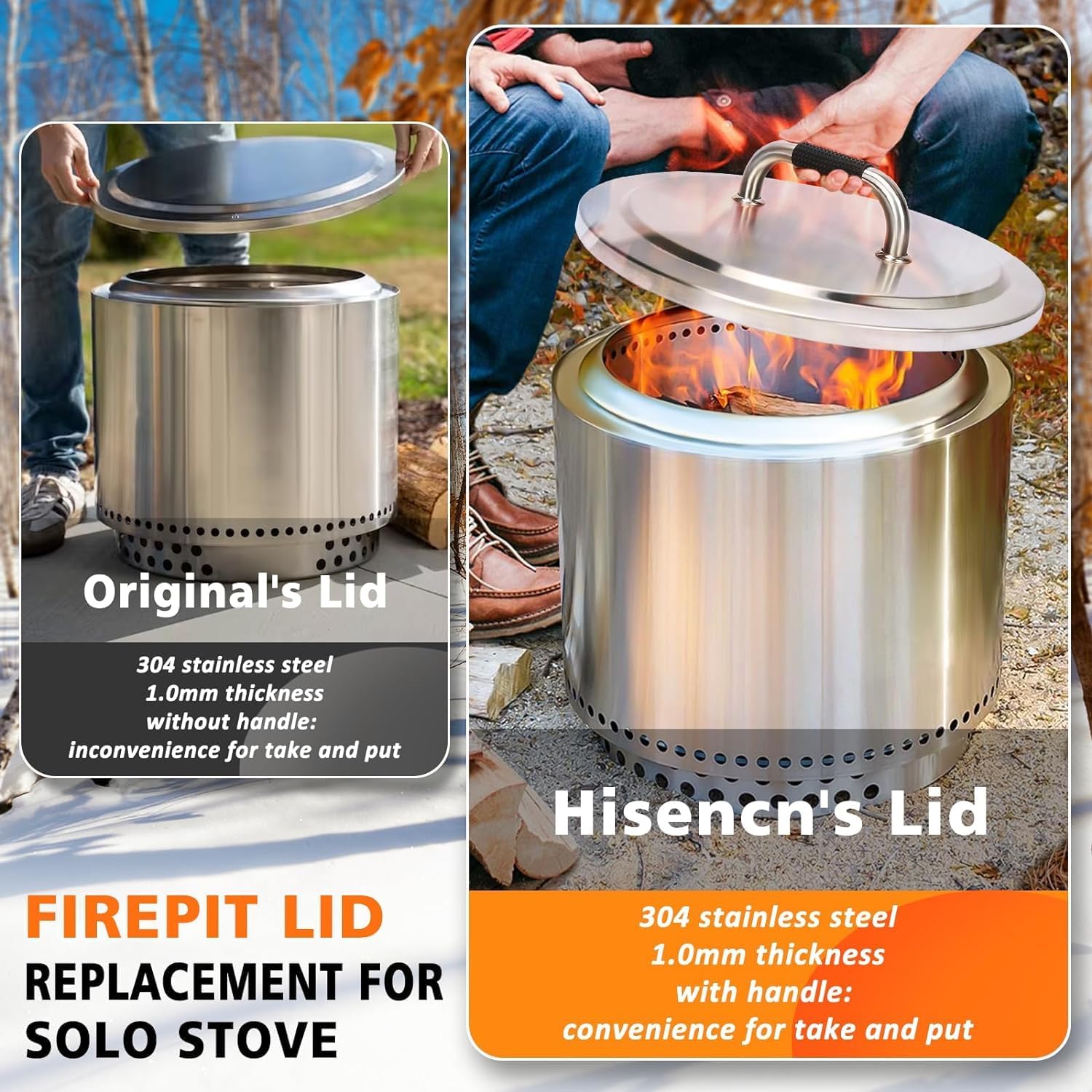 Hisencn Fire Pit Accessory Kit for Solo Stove Bonfire 19.5 Inch, 304 Stainless Steel Portable Lid & Grill Cooking Grate & Grate Stand & Spark Protector Screen Mesh & Stand with Two Guild Sticks