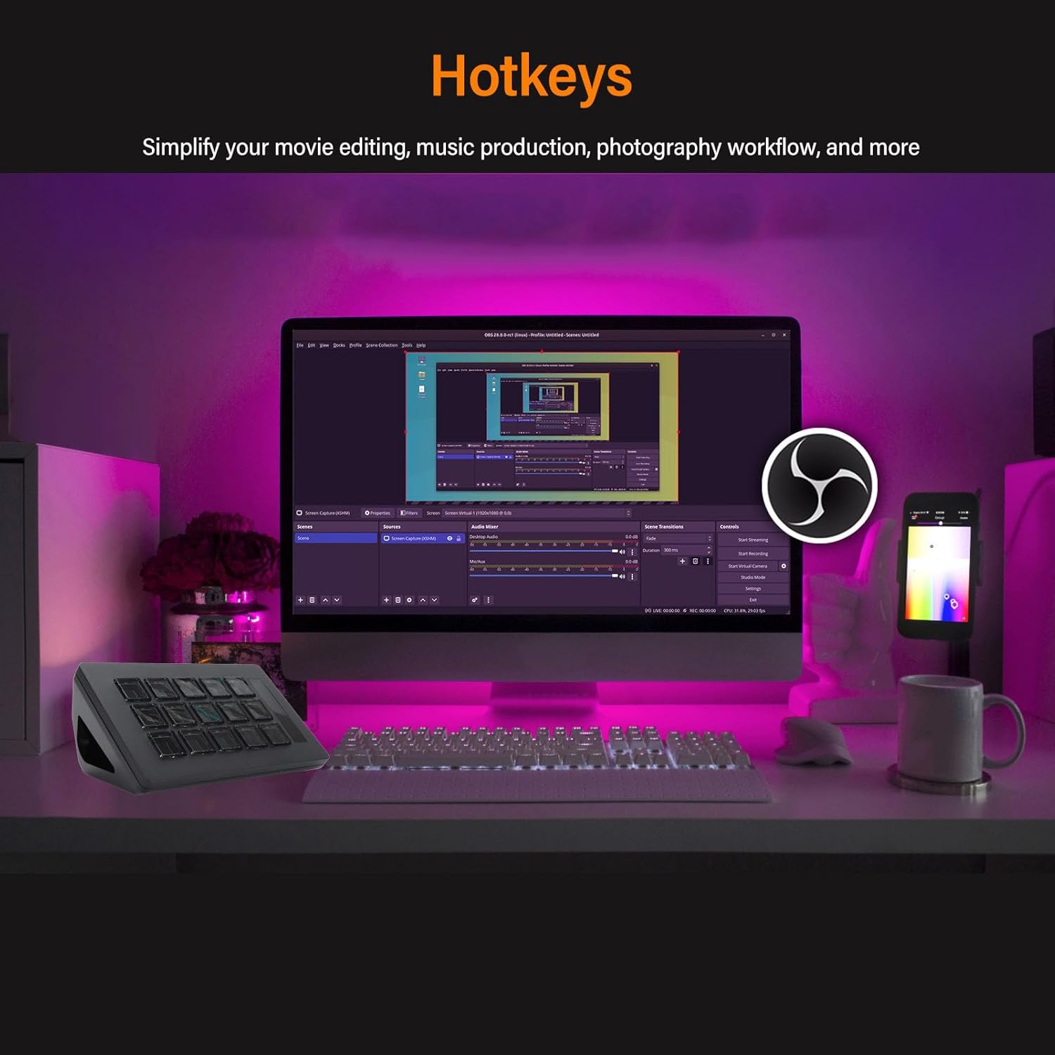 15 Keys LCD Custom Keyboard, Streaming Studio Controller Keypad for 4KCU, for OBS, for, for, for, for Discord, for Spotify