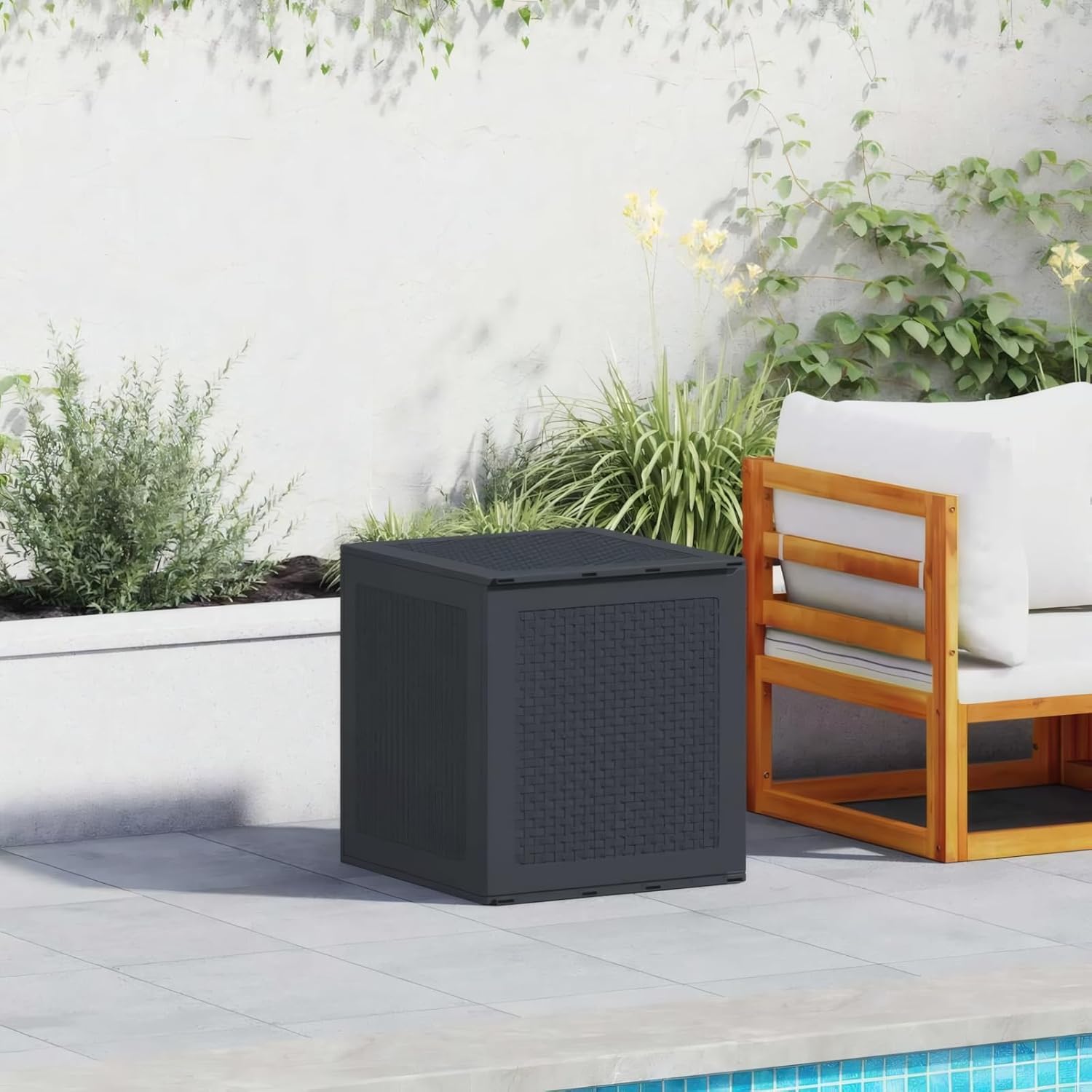 Penau Garden Storage Box Outdoor, Polypropylene Deck Box Anthracite, Compact Patio Chest with Lid, 21.7 x 20.9 x 22.4 Inchs, 11.5 lbs, Assembly Required