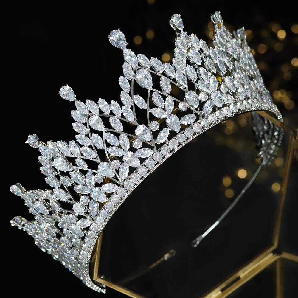 Aoligrace CZ Princess Pageant Crowns for Women Cubic Zirconia Wedding Tiaras for Bride Birthday Quinceanera Hair Accessories