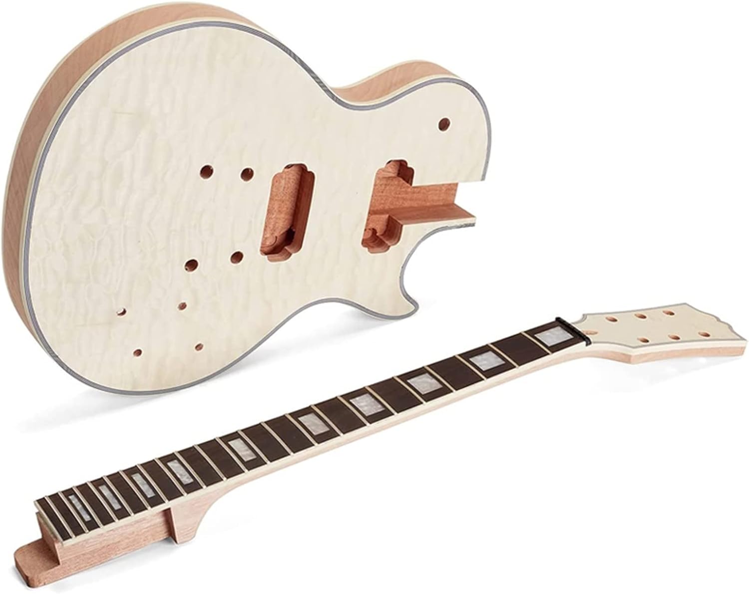 TSTS Instruments 6 Strings Solid Mahogany Quilted Maple for LP Style Electric Guitar Builder Kit Guitar DIY Accessory