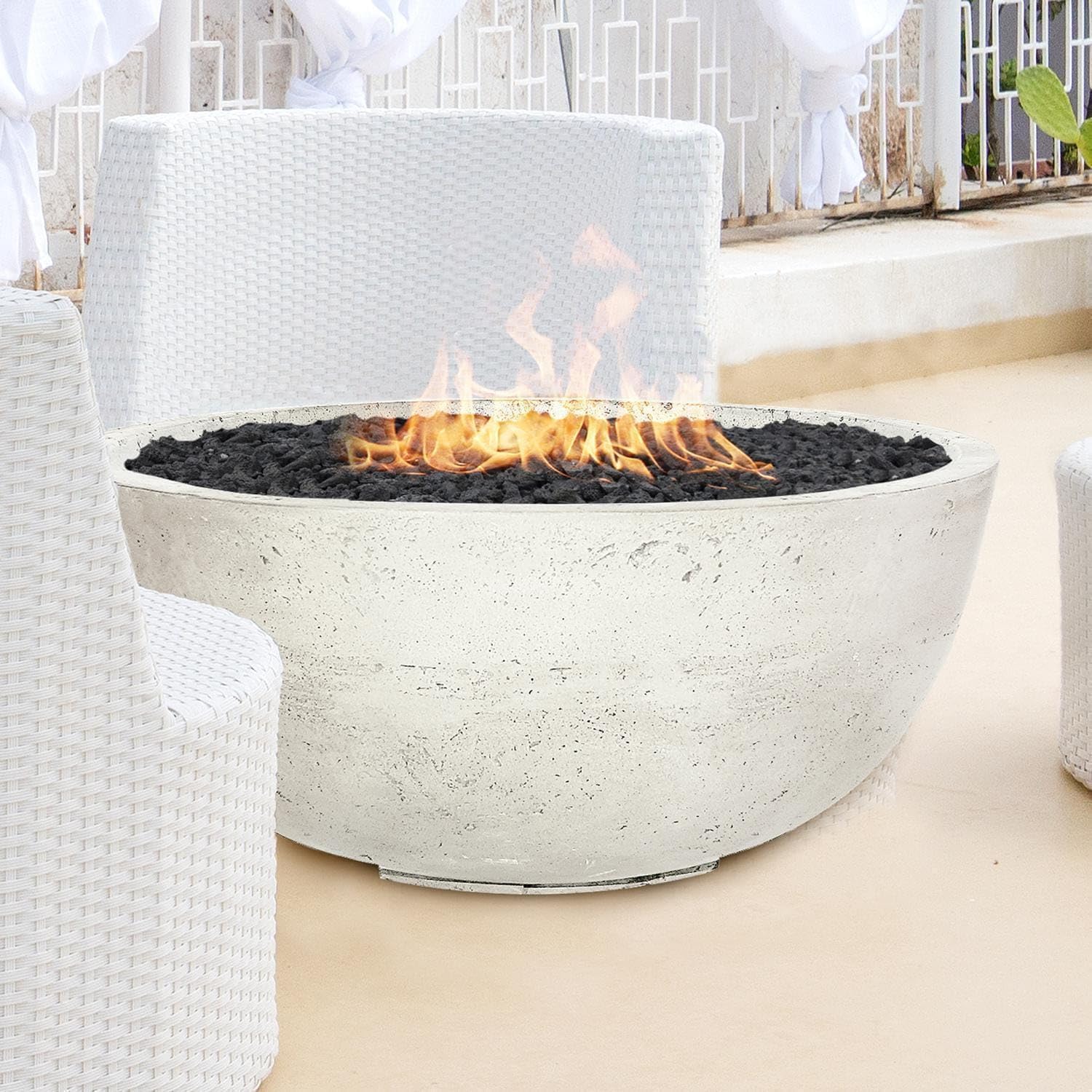Lakeview Outdoor Designs Valley Bay 1 39 Inch Round GFRC Concrete Natural Gas Fire Bowl in White