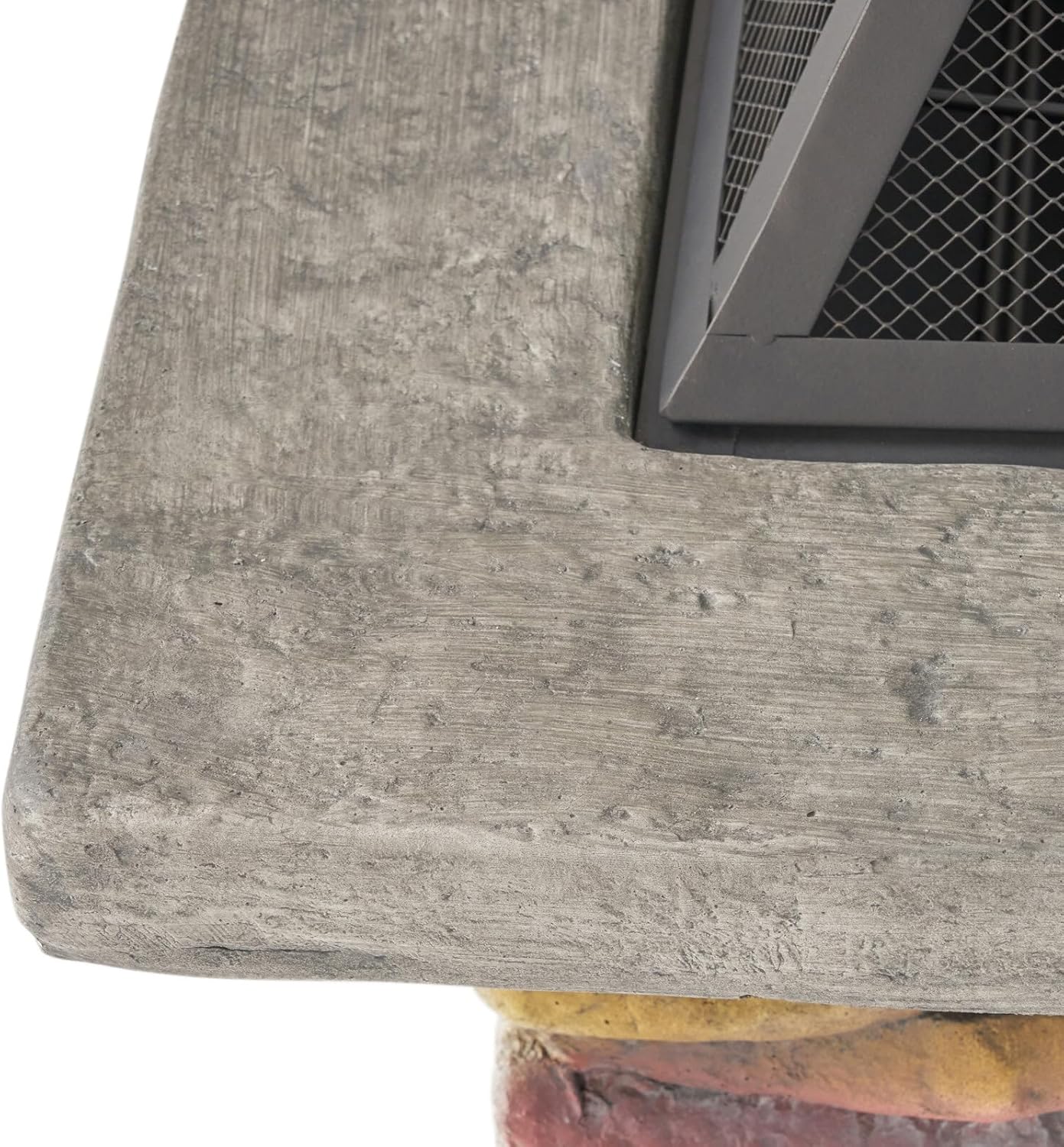 i-POOK 28 Inch Square Propane Gas Fire Pit, Stone Look Outdoor Propane Fire Pit with Lava Rocks & Metal Cover, Faux Stone Gas Fire Pit Table for Patio, Courtyard, Garden