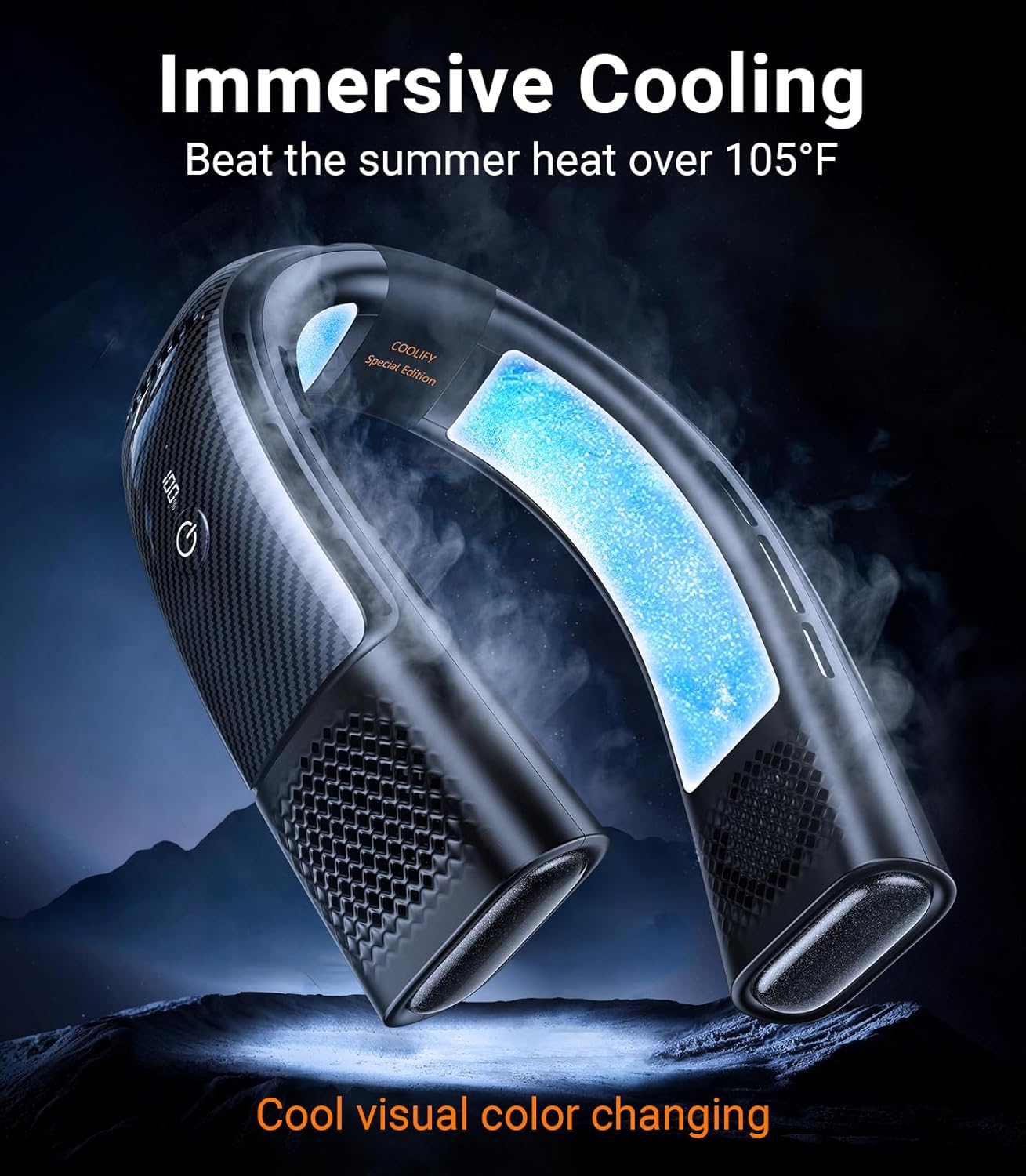 TORRAS COOLiFY 2S Neck Fans that Blow Cold Air [Limited Version], Neck Air Conditioner with Long Battery, Orange-blue-Change Neck Fan, Smart App Control Neck Fan Rechargeable, Black