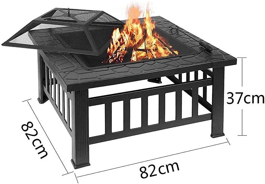 Fire Pit with BBQ Grill Shelf, Fire Bowl for Garden and Patio, Outdoor Garden Fire Pit with Mesh Cover