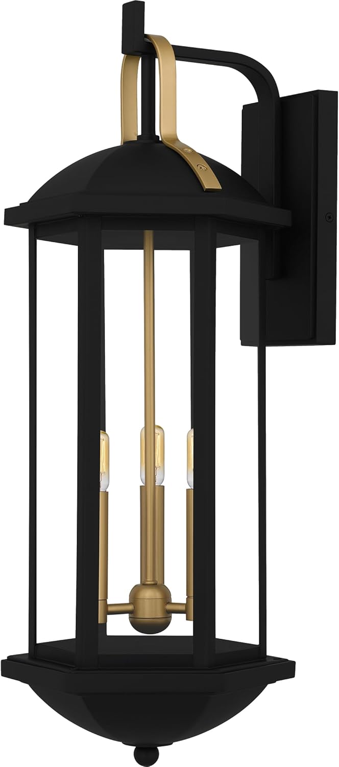 Quoizel Crestfield Outdoor Wall Lantern, 26.25 Inch 3-Light Matte Black Wall Sconce, Industrial Light Fixture, 60W Candelabra Base Bulb, Outside Lights for Patio, Porch, Front Door & Backyard