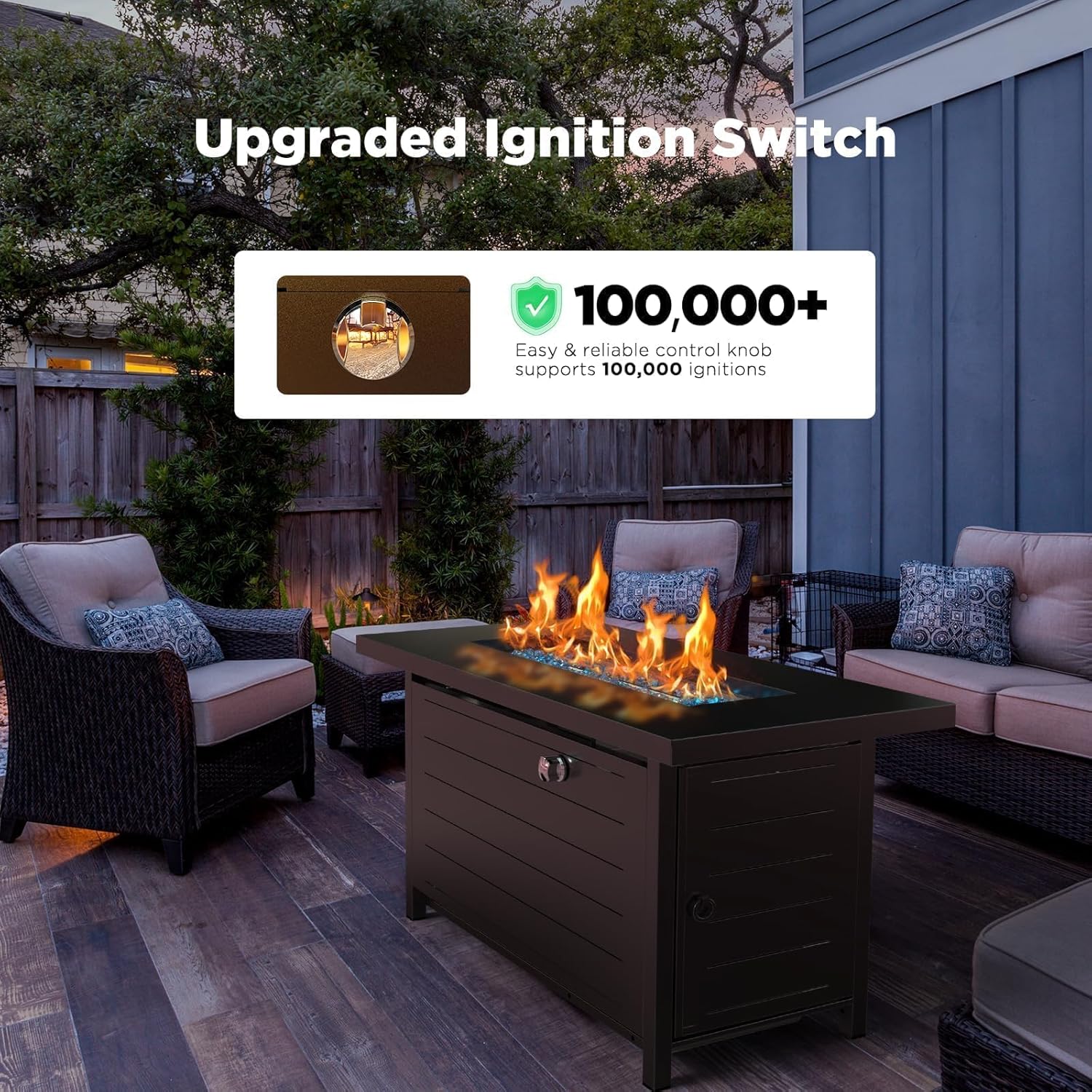 Ciays 43″ Fire Pit Table with Glass Beads & Lid, CSA-Certified Gas Fire Pit with Cup Holders, Hanging Shelf & Nylon Cover, Large Outdoor Fire Pit for Patio/Porch/Deck, 60,000 BTU Heat Output, CIFPT9B