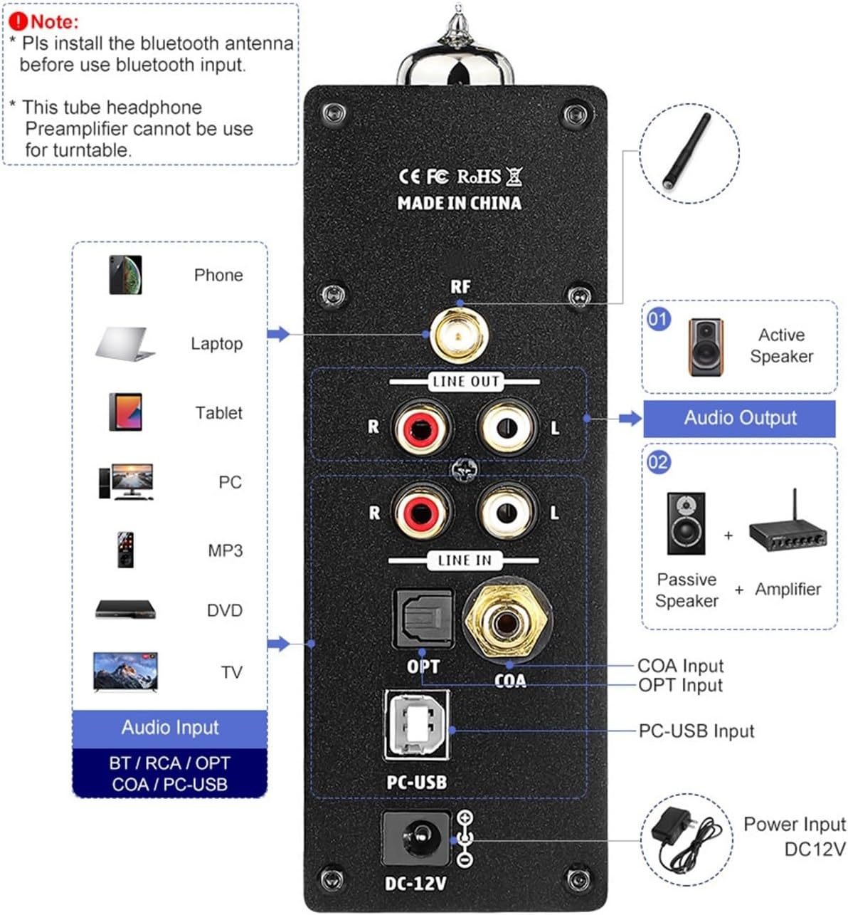 T8 Audio Tube Amplifier preamplifier decoder HiFi preamplifier Headphone Amplifier U DAC Optical Fiber coaxial Input