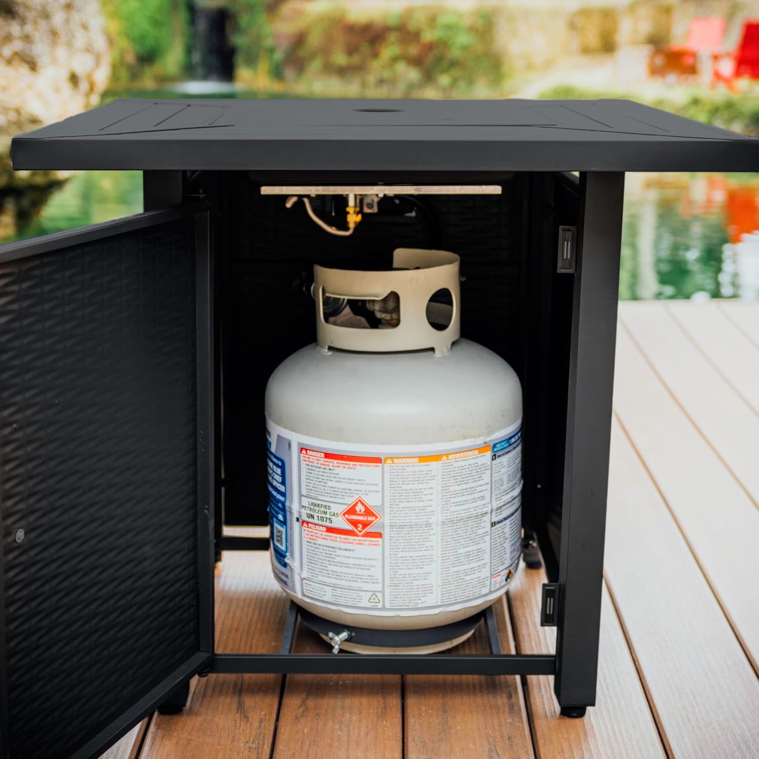 Nestl 28 Inch Fire Pit for Outdoor - 40,000 BTU Outdoor Propane Fire Pit Table with Lid, Rain Cover & Lava Rocks - Patio Fire Pit Table for Backyard Gatherings - Black