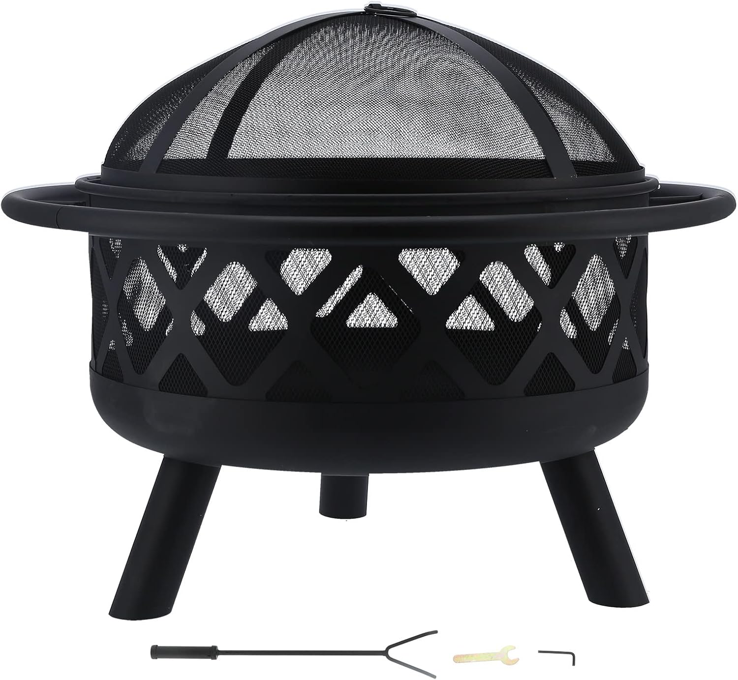Grills Round Wrought Iron Fire Pit Wood Burning Fire Pit Fireplace for Outdoor Patio Backyard Firepit