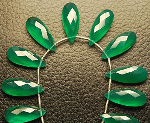 3 match pair- green onyx faceted pear briolettes 25x8mm large size calibrated size