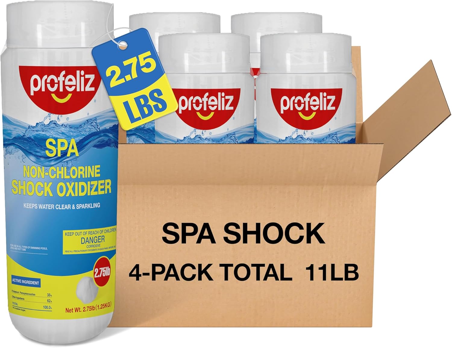 Profeliz 4 Pack Non Chlorine Shock for Hot Tub & Spa,Chlorine-Free Shock Oxidizer, Clear Cloudy Water,11lb