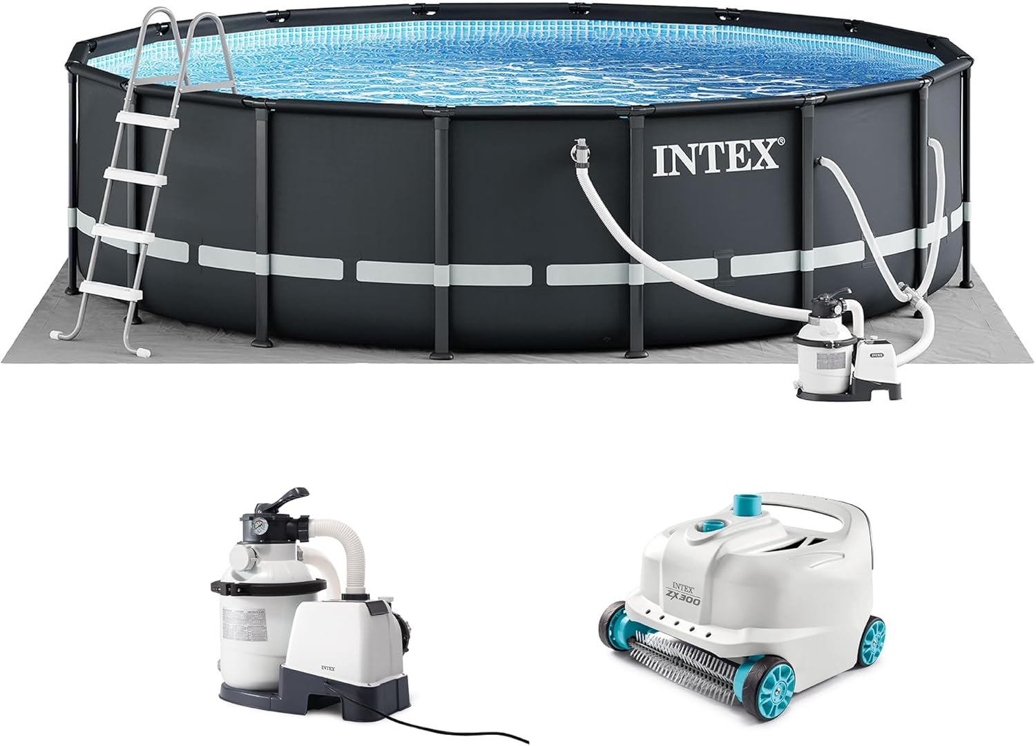 Intex 26325EH Ultra XTR 16ft x 48in Above Ground Swimming Pool Set with Sand Filter Pump and Deluxe Automatic Vacuum Cleaner