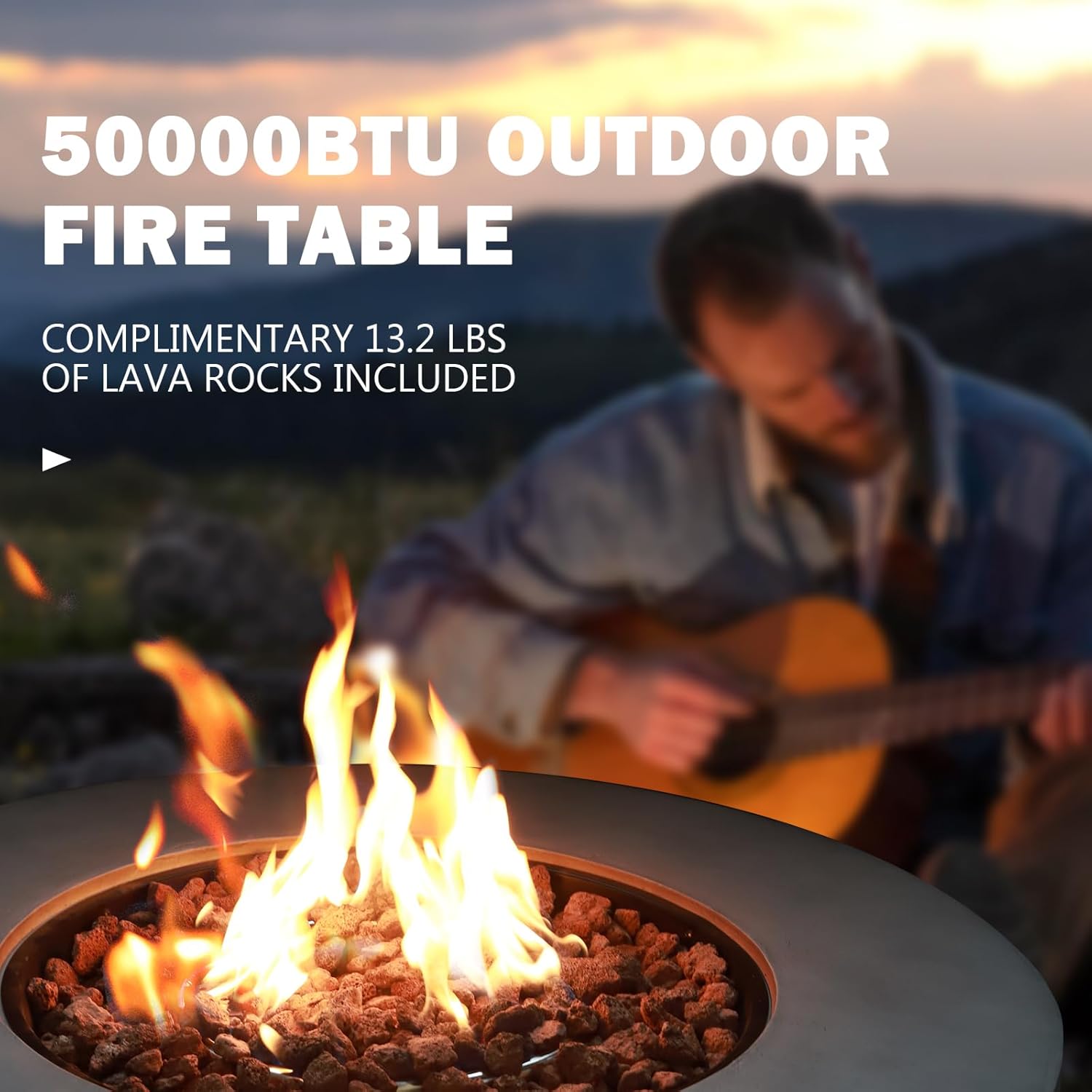 36 Inch Round Fire Pit Table,Propane Fire Pit Table Outdoor Firepit 2-Piece 50,000 BTU Gas Concrete Fire Pit Tank Cover w Lid,Lava Rocks, Rain Cover for Backyard & Deck