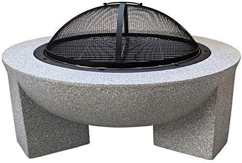 Outdoor Round Concrete Brazier Wood Burning Fire Pit 3-in-1 Garden Terrace Heater Brazier with Encrypted Dust Cover Semi-Circular Handle for Camping Bonfire