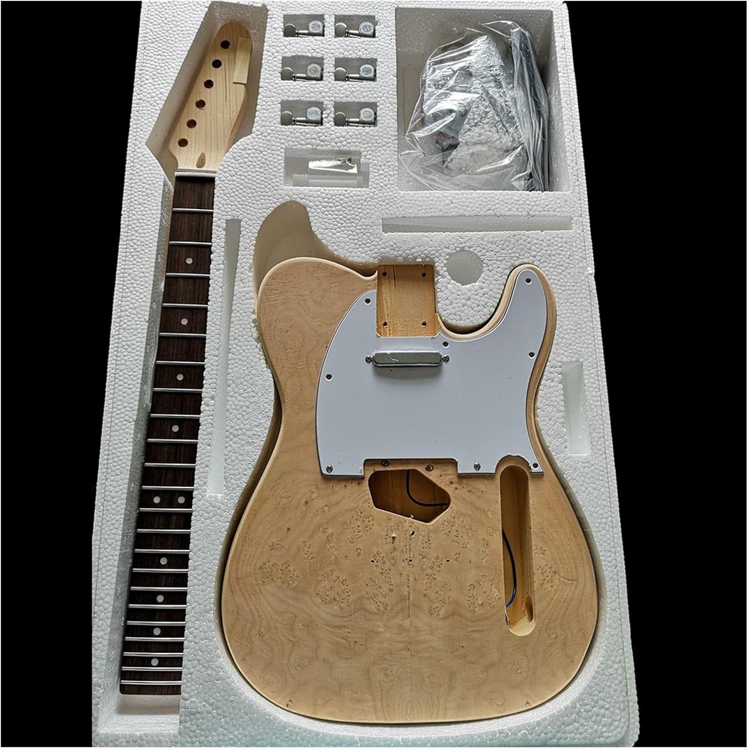 Electric Guitar Making Kit Flame Pattern Maple Electric Guitar Material Combination Accessories for Tele DIY Guitar Kit (Color : 2)