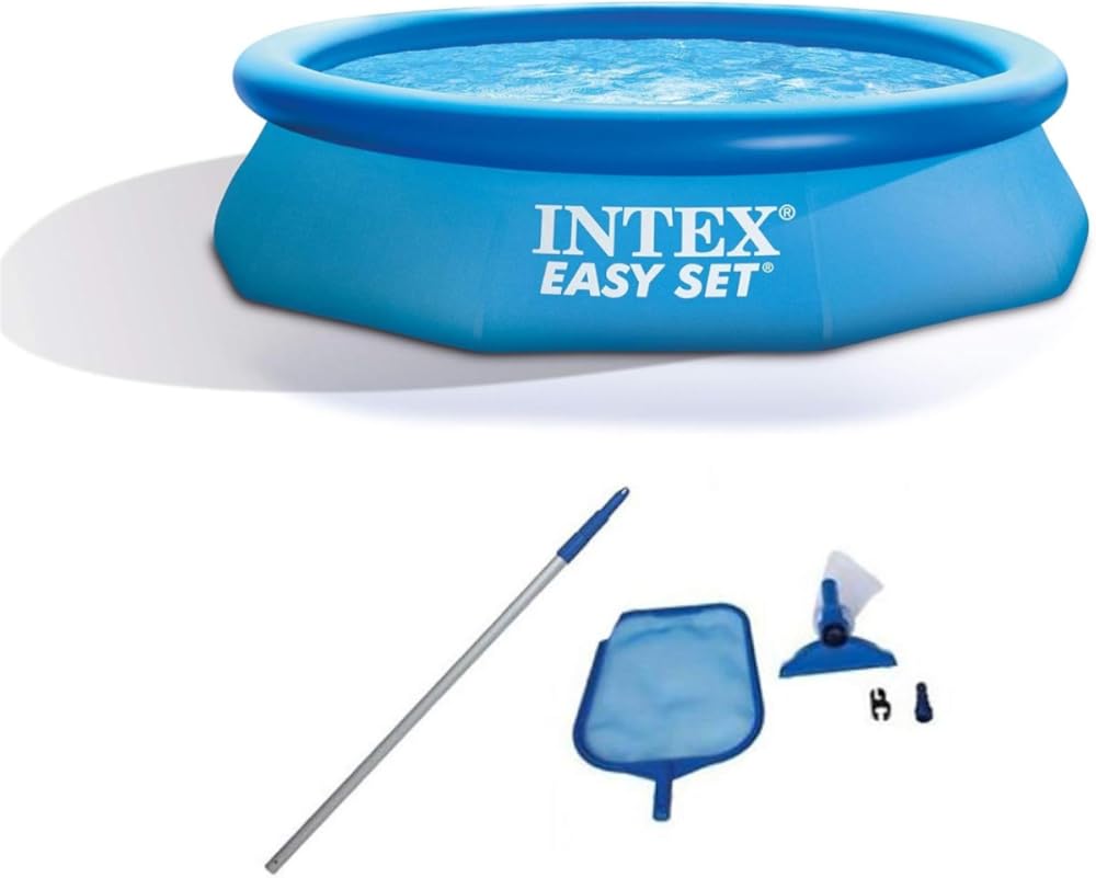 Intex 10'x2.5' Kid Swimming Pool w/Filter Pump & Cleaning Maintenance Kit