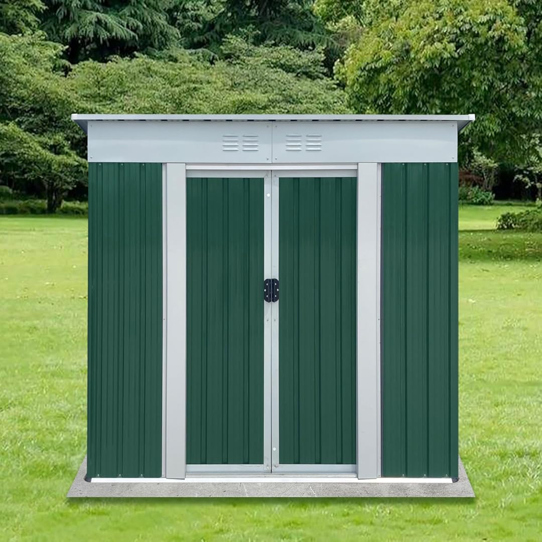 5x3 FT Metal Outdoor Storage Shed - Zinc Plated & Aluminum Alloy Frame Garden Shed with Lockable Doors & Sloped Roof for Tools, Bikes, Pet House (62.2
