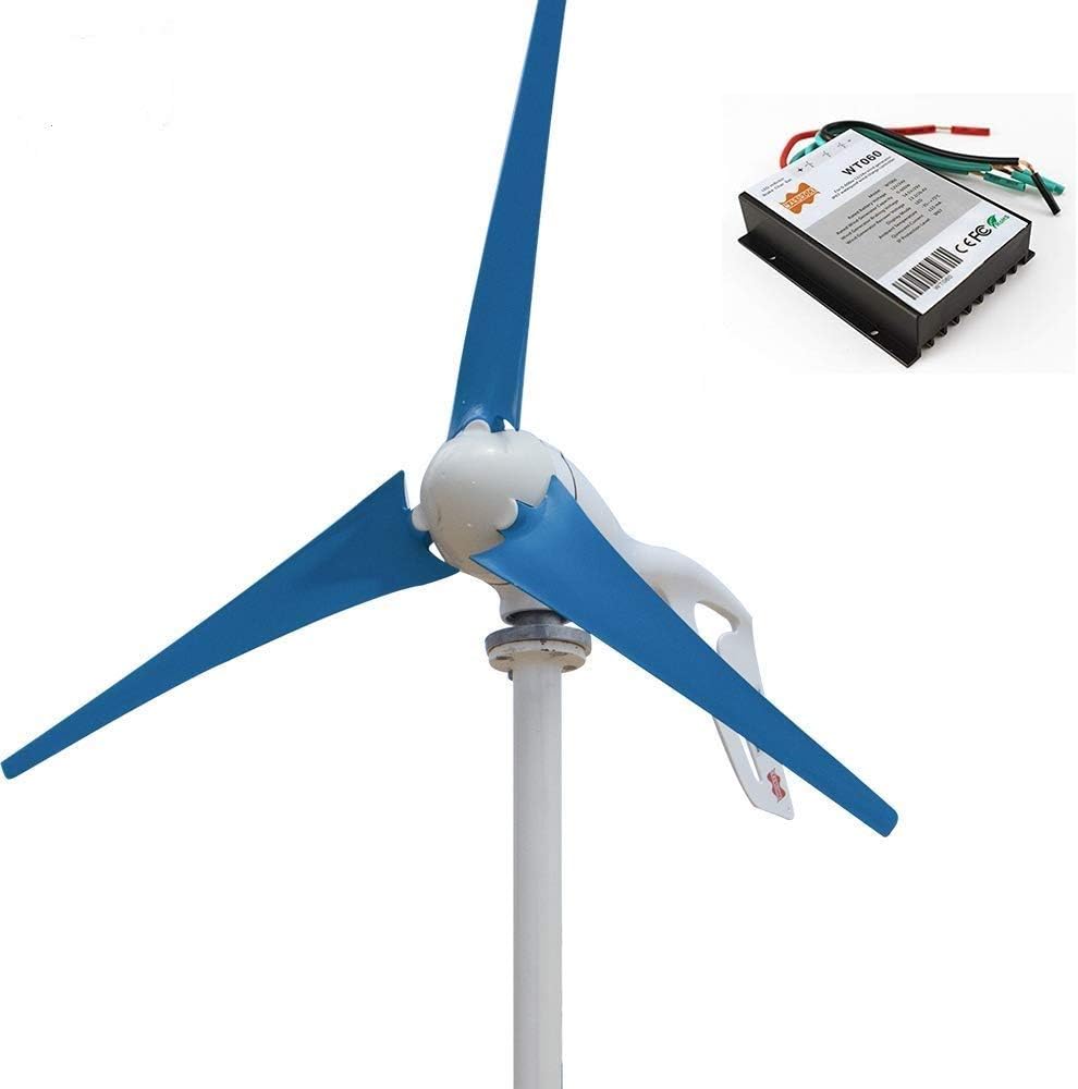 Light and Powerful Small Three Colors 3 Blade 400W Wind Turbine Generator Kit AC 12V/24V with Windmill Generator Controller for Home Use (12V-Blue)