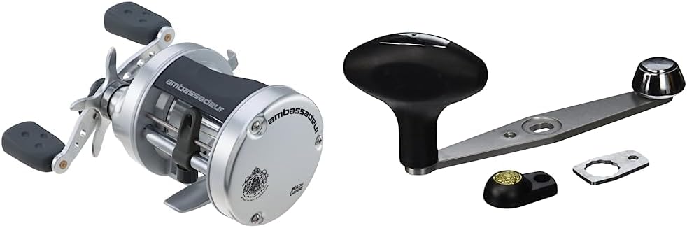 Abu Garcia Ambassadeur S Conventional Reel, Size 6500 (1292736) + Power Handle Accessory, Black