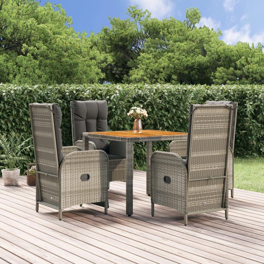 5 Piece Patio Dining Set with Cushions Gray Poly Rattan Garden Furniture