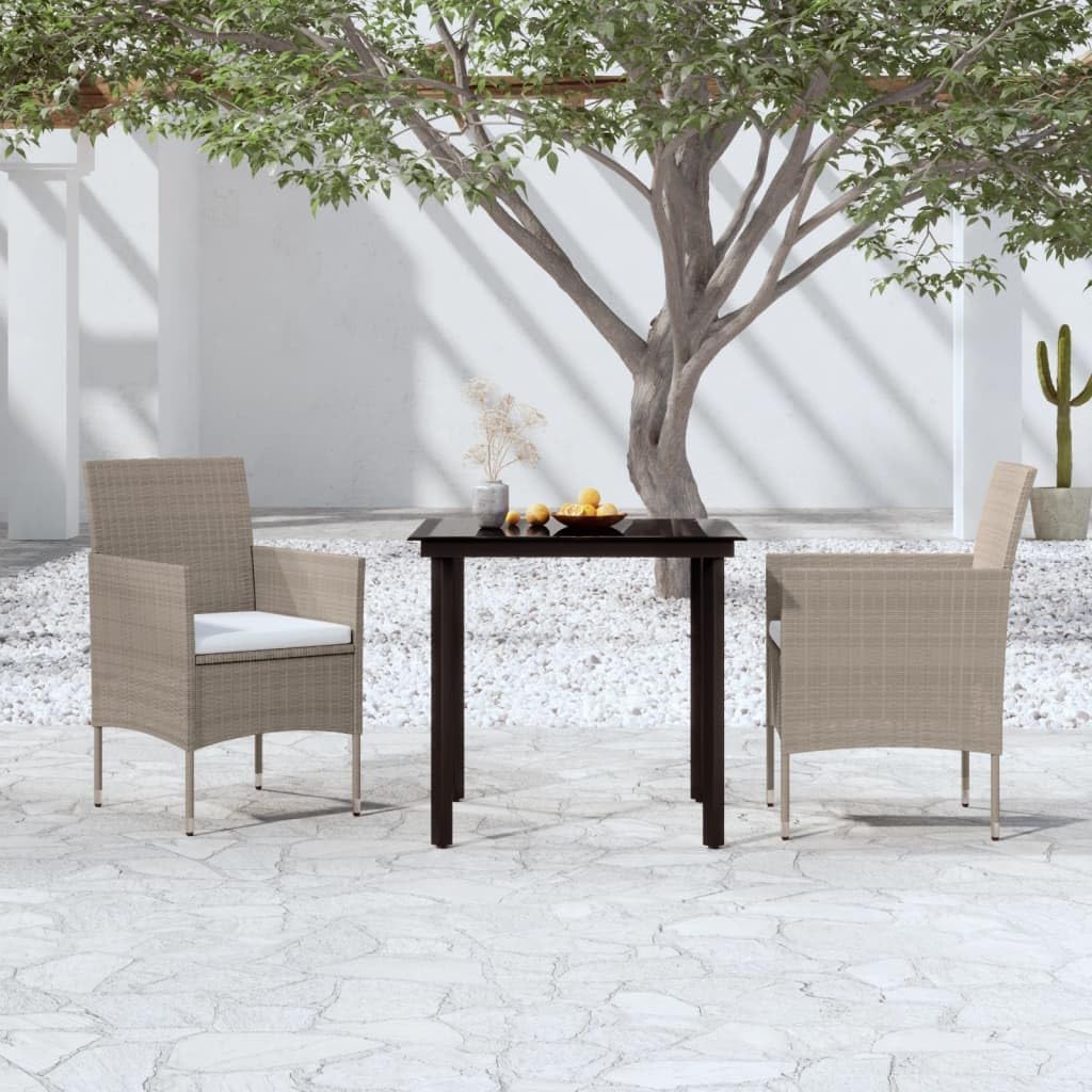 3 Piece Patio Dining Set with Cushions Beige and Black Garden Furniture