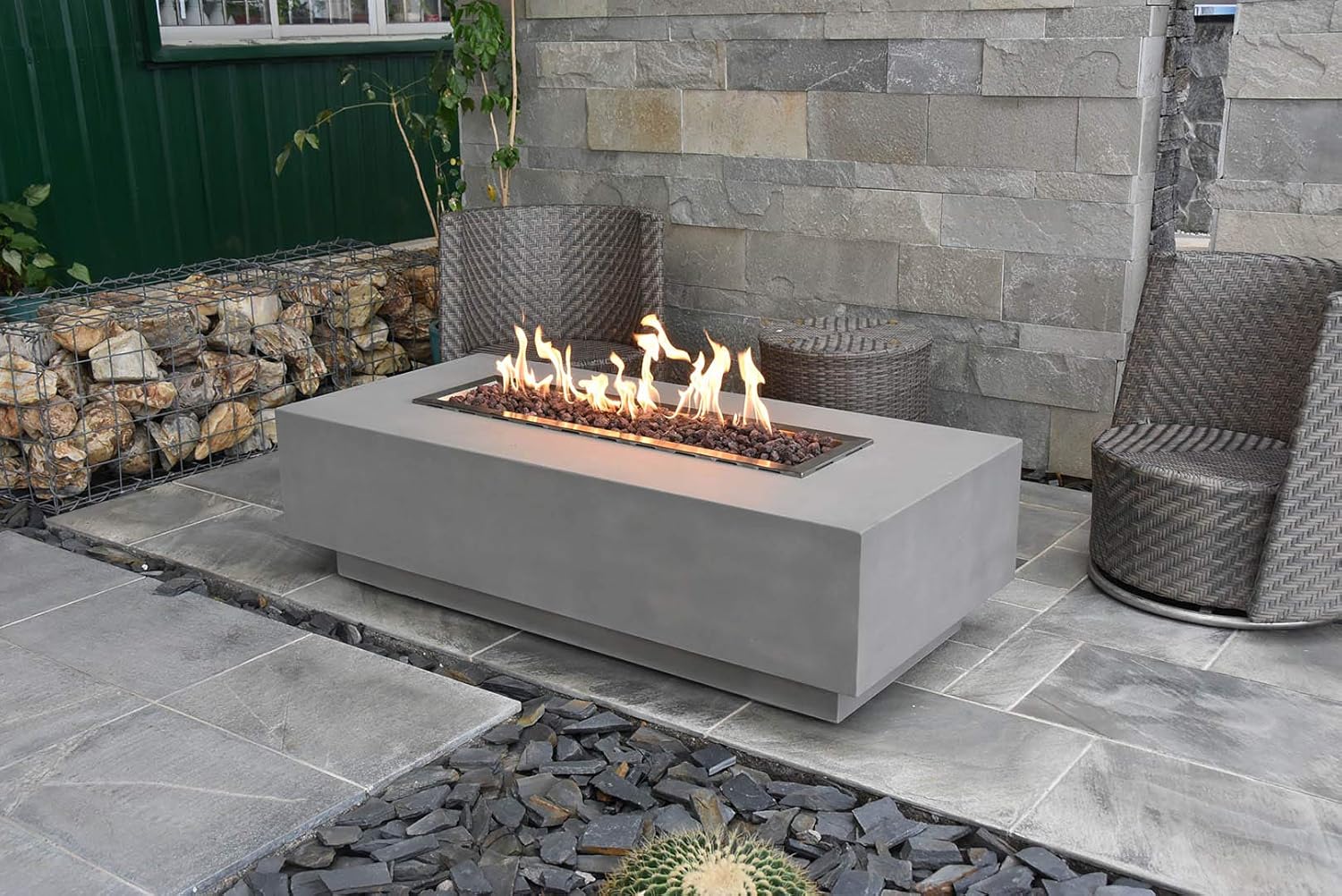 Elementi Granville Fire Table Propane Fire Pit Concrete Outdoor Fireplaces Patio Backyard Heater, 45,000 BTUs LPG Firepit, Light Grey