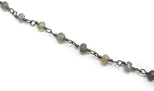 labradorite gemstone 3-4 mm faceted oxidized wire wrapped rosary link chain 10 ft