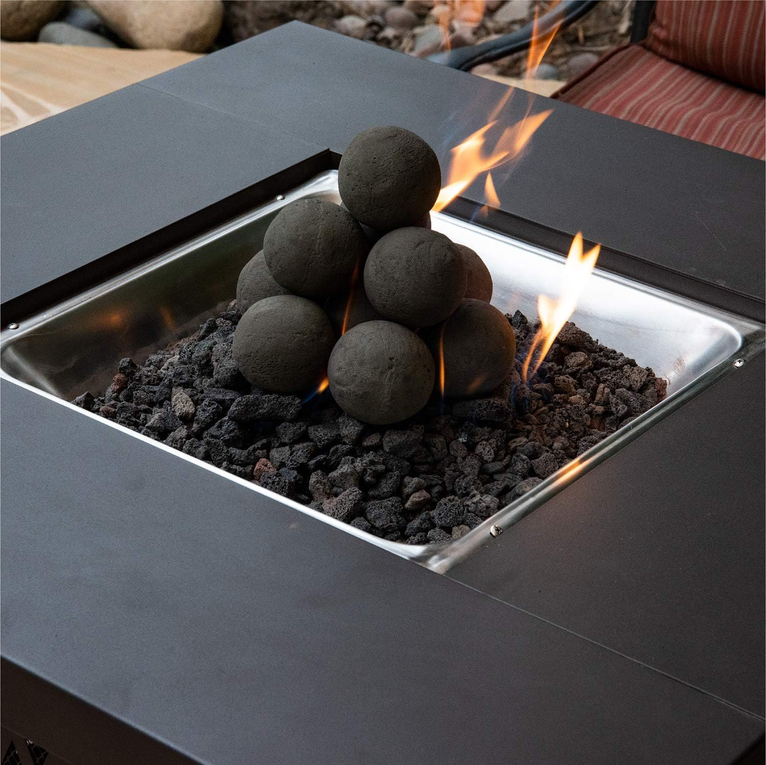 Ceramic Fire Balls | Mixed Set of 13 | Modern Accessory for Indoor and Outdoor Fire Pits or Fireplaces – Brushed Concrete Look | Charcoal Gray