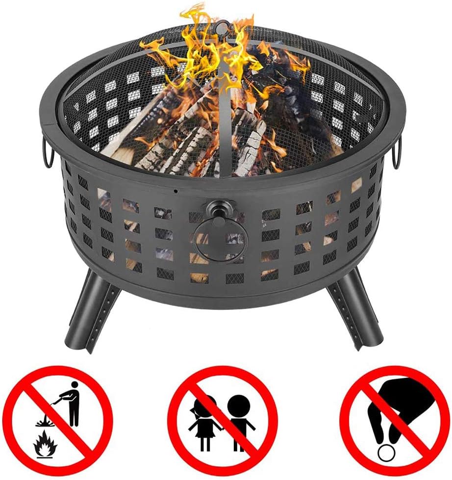 Outdoor Wood Burning Firepit,with Spark Screen Fireplace Poker Fire Pits,26-Inch BBQ Fire Bowl