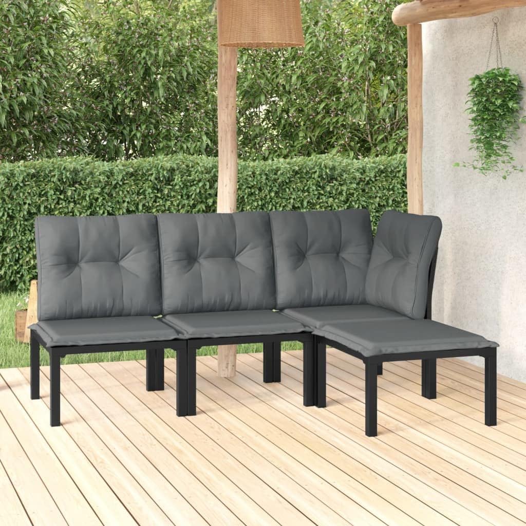 4 Piece Patio Lounge Set Black and Gray Poly Rattan,Sturdy and Comfortable PE Rattan Patio Lounge Set with Footstool Furniture Sets for Patio, Lawn & Garden