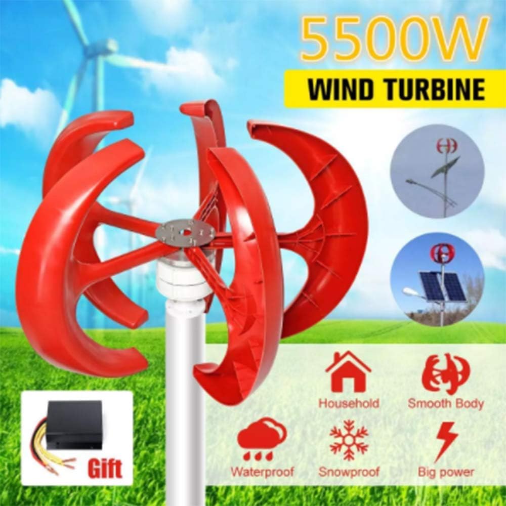 SISHUINIANHUA 5500W 12V 24V 5 Blades Vertical Axi Wind Turbines Generator Lantern Motor Kit Electromagnetic for Home Streetlight Use,24v