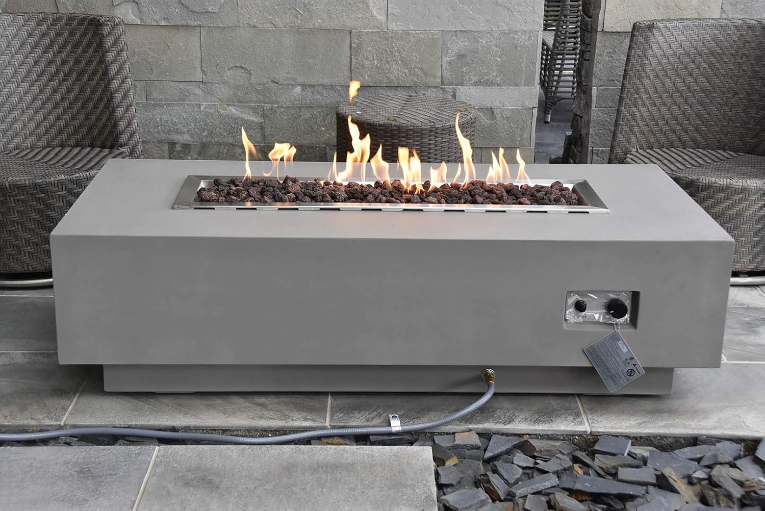 Elementi Granville Concrete Fire Table Natural Gas Outdoor Fire Pit Concret Patio Fireplaces Garden Furniture (Light Grey)