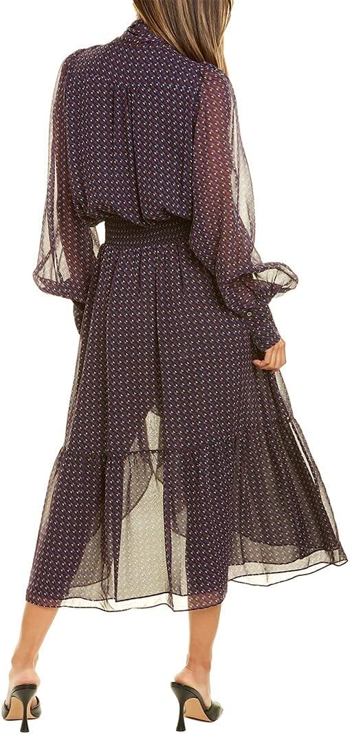Ramy Brook Women Geo Print Rita Long Sleeve Midi Dress, Mulberry Combo, Extra Small