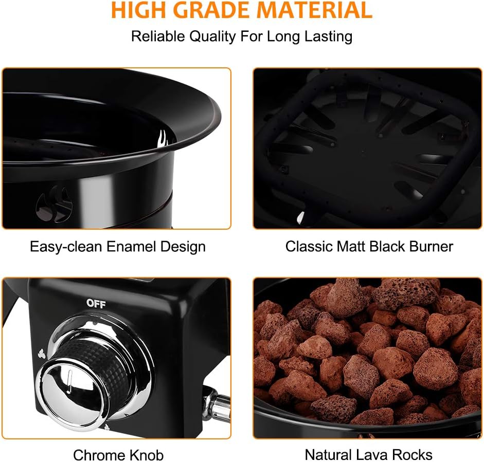 Portable Propane Fire Pit, Camplux Outdoor Gas Fire Bowl for RV Camping Backyard Party, FP19MB 19 Inch Diameter, Black