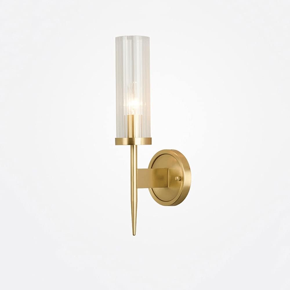 Brass Wall Lamp, Die-cast Iron/Brass Light Body, Cylindl Glass Lampshade Sconces Lamps, E14 Lighting Fixture, Modern Minimalist Sconce Lights for Bedroom Headboard
