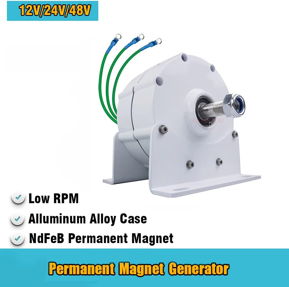 Low Speed AC Permanent Magnet Alternator,3000W 12V 24V 48V 3 Phase Gearless Permanent Magnet AC Alternators for Wind Turbine Home Use (with Base)
