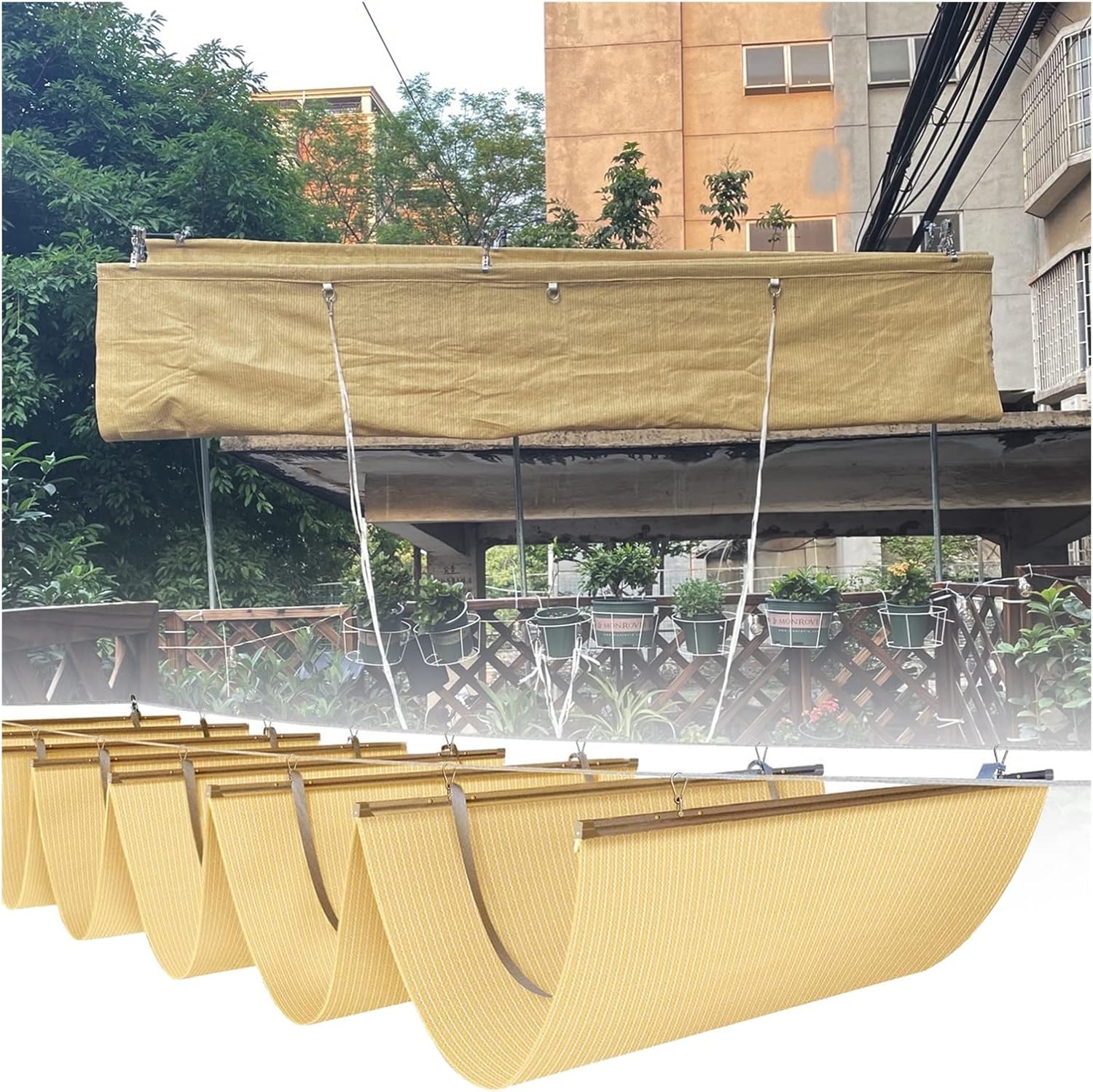 Pergola Awning Canopy, Outdoor Retractable Slide Wire Patio Cover, Sun Protection Roof Sun Shade Sail for Gazebo Deck Pool, Customizable (Color : Beige, Size : 1.2x10M)