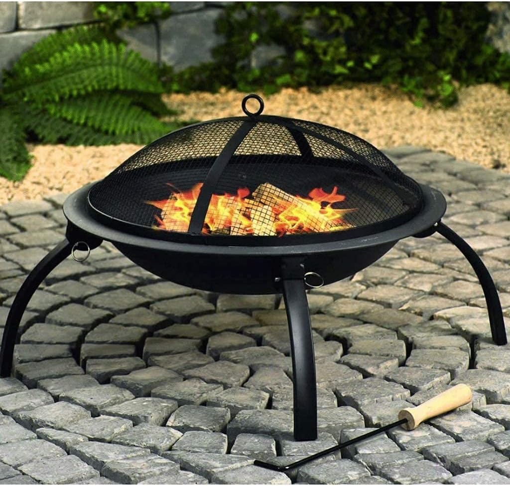Fire pits Heating Fire Pit, Fire Pits Outdoor Wood Burning Steel BBQ Grill Firepit Bowl with Mesh Spark Screen Cover Log Grate Wood Fire Fire Pit