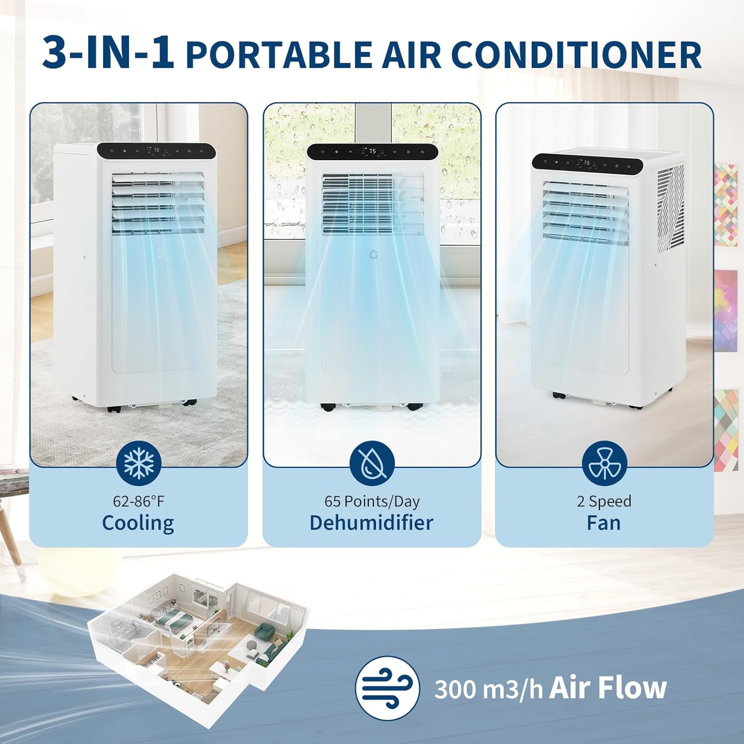 10000BTU Portable Air Conditioners w/Remote/LED Control, Free Stand Cooling Portable AC Unit for Room up to 450 sq. ft, 3-in-1 AC (Cool, Fan, Dehumidifier), 24Hrs Timer,Quiet Sleep Mode(45dB)