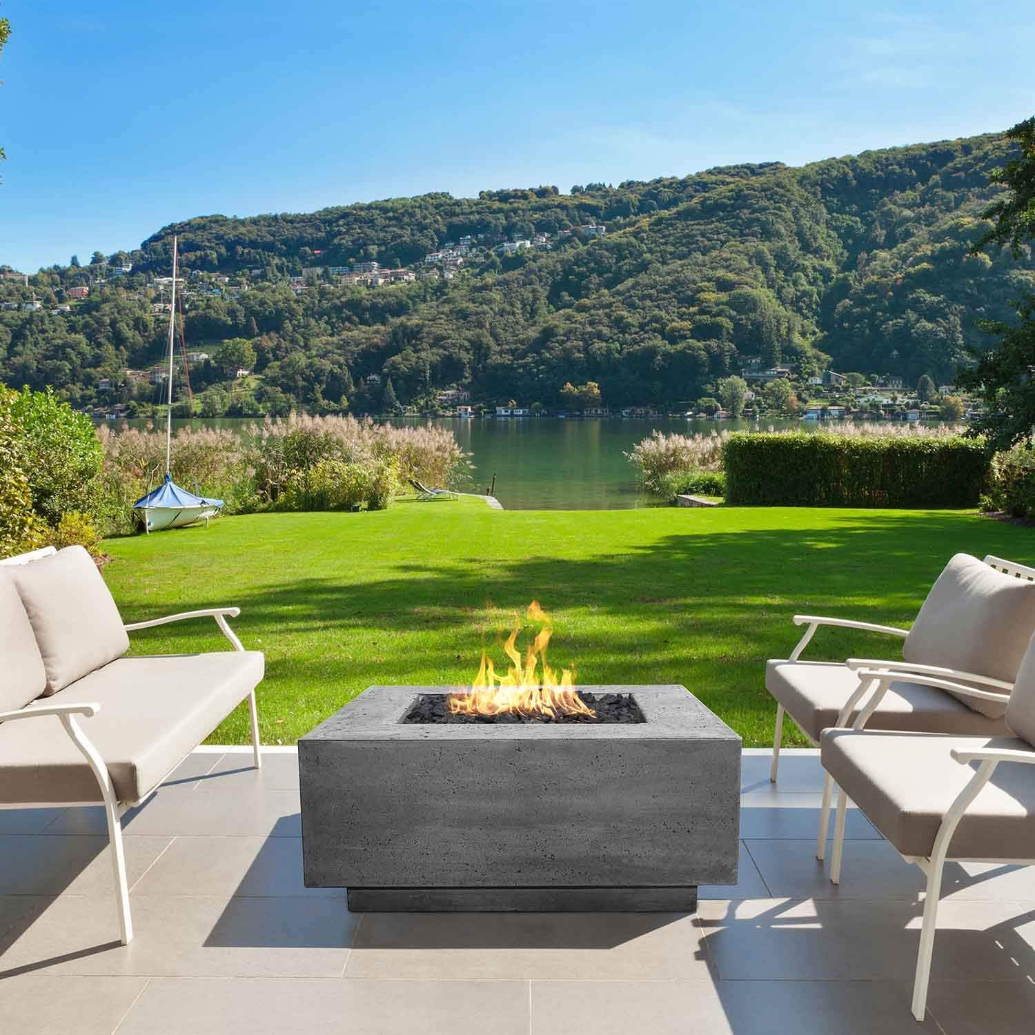 Prism Hardscapes Tavola 42 Concrete Gas Fire Pit (PH-427-4NG), Natural Gas, Pewter, 42x42-Inch