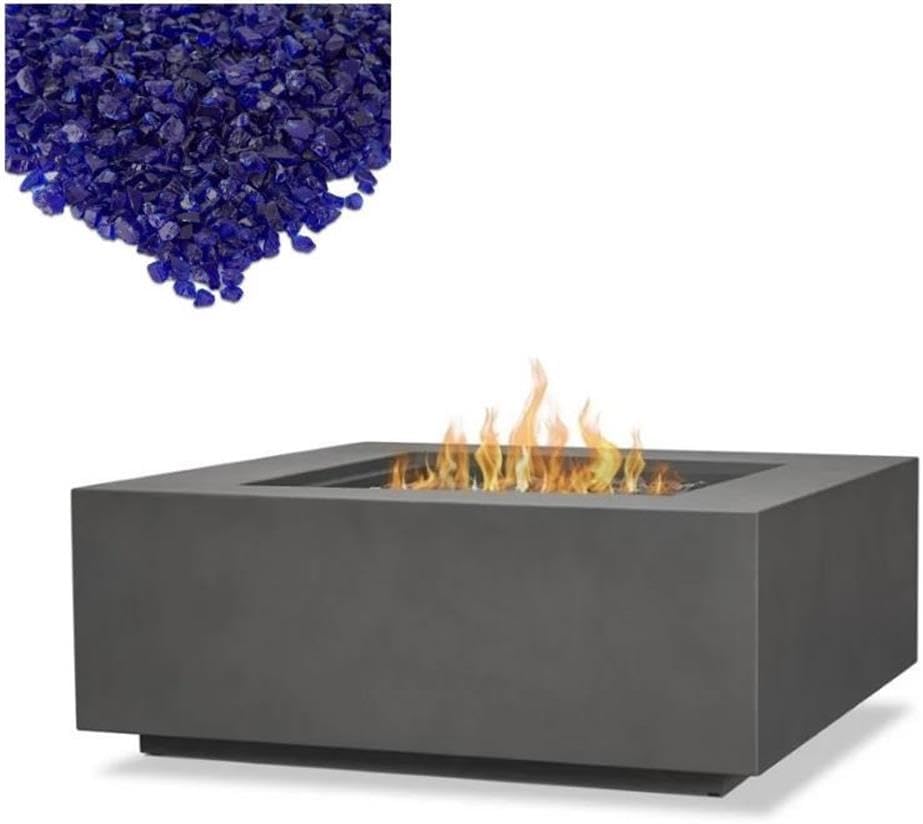 Home Square 2-Piece Set with Square Propane Fire Table & Fire Glass