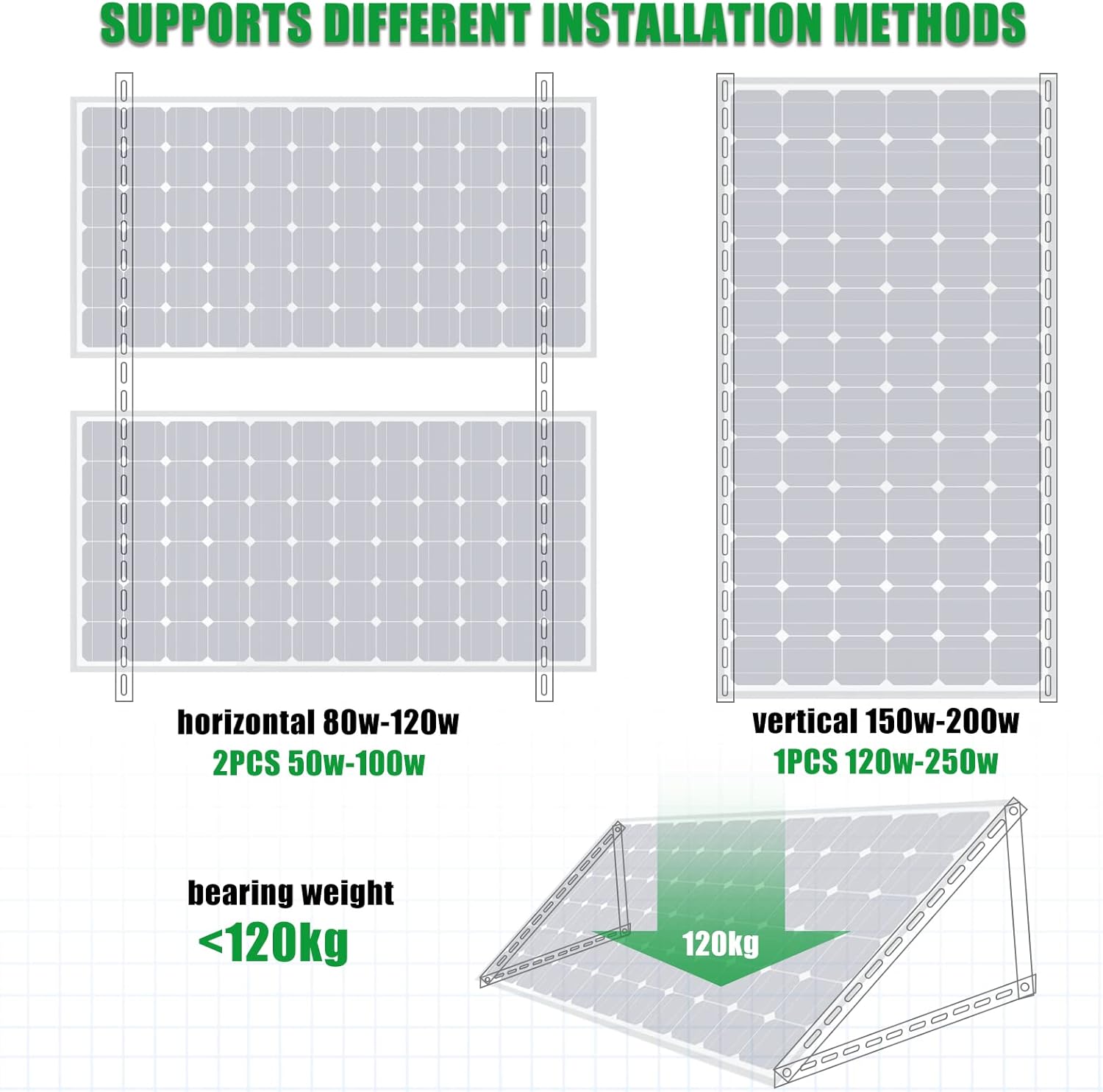 Adjustable Solar Panel Mounting Brackets - 2 Sets 45 inch Durable Tilt Solar Panel Stand/Mount with Foldable Tilt Legs for 200W-600W RV, Boat, Rooftop & Off-Grid Systems