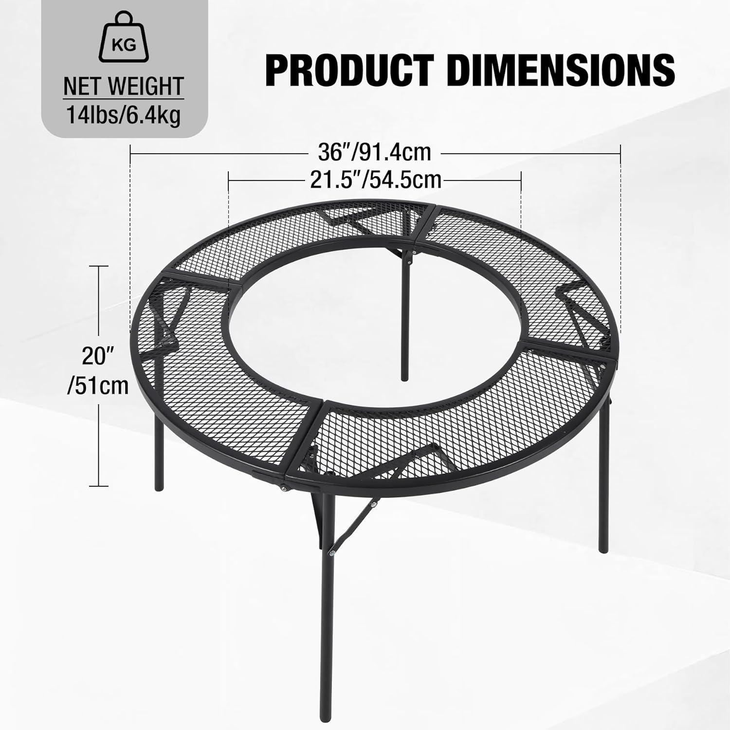 REDCAMP 36 Inch Fire Pit Surround Tabletop for Solo Stove Bonfire/Ranger, Foldable Round Fire Pit Table-Surround Ventilated Tabletop and Foldable Legs Design to Install and Portable for Yard, Patio