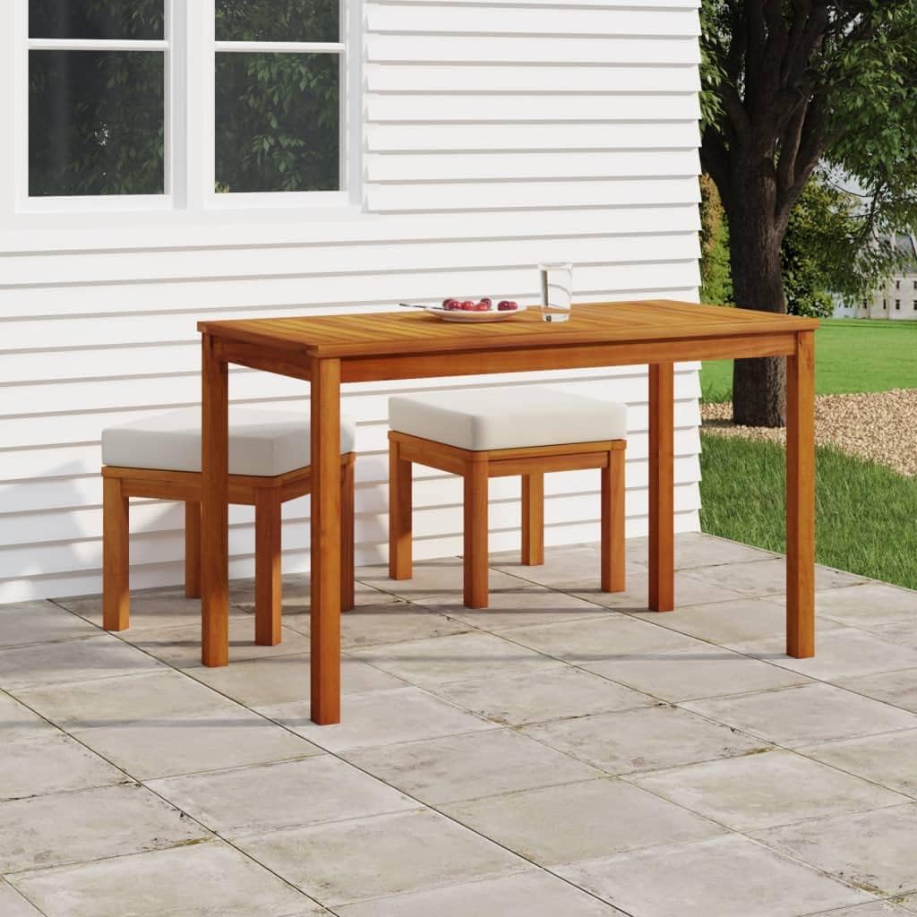 3 Piece Patio Dining Set with Cushions Solid Wood Acacia Garden Furniture
