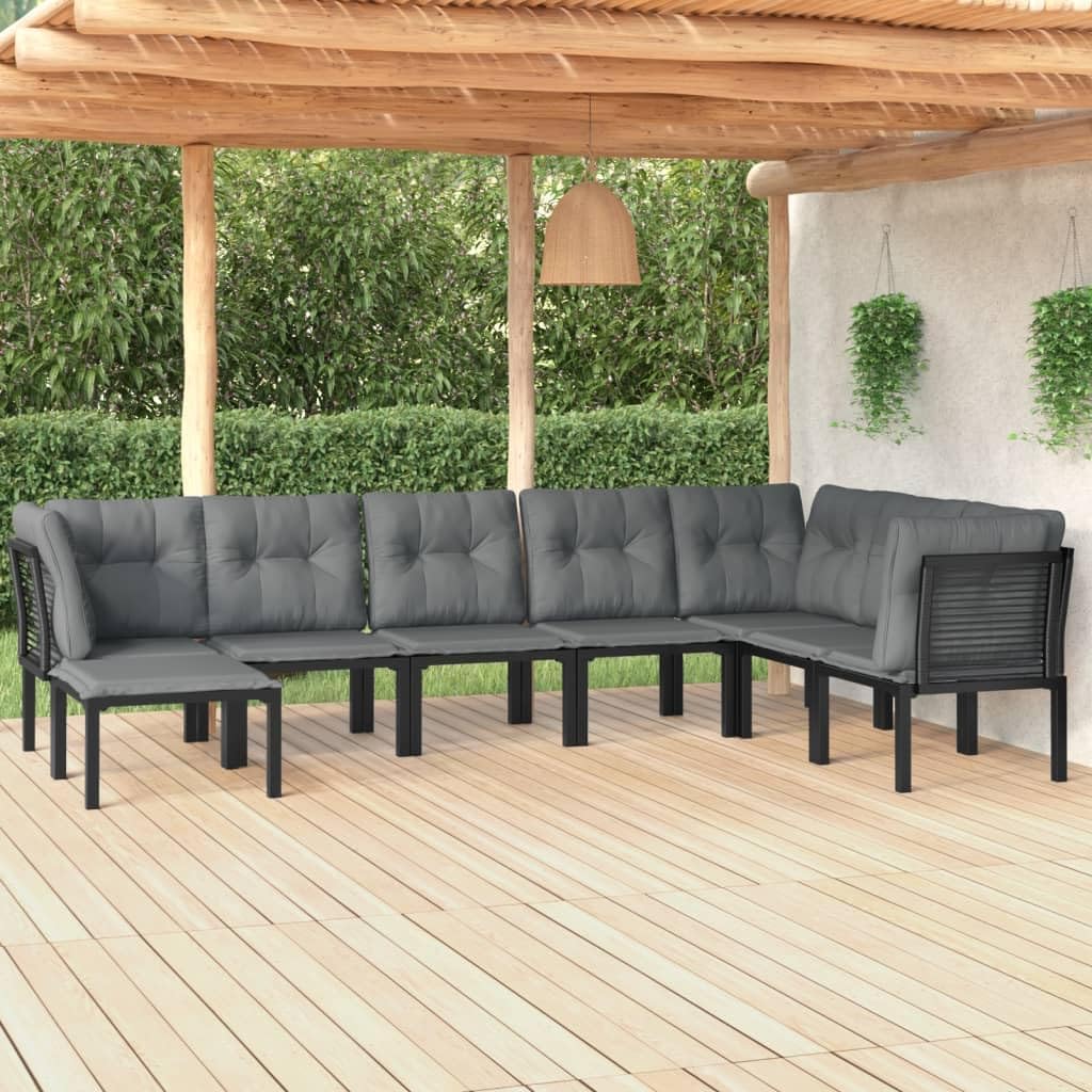 8 Piece Patio Lounge Set Black and Gray Poly Rattan,Ultimate Comfort: Modern Patio Lounge Set with WeatherResistant PE Rattan for the Outdoor Oasis Patio Furniture Sets, Outdoor Furniture Sets