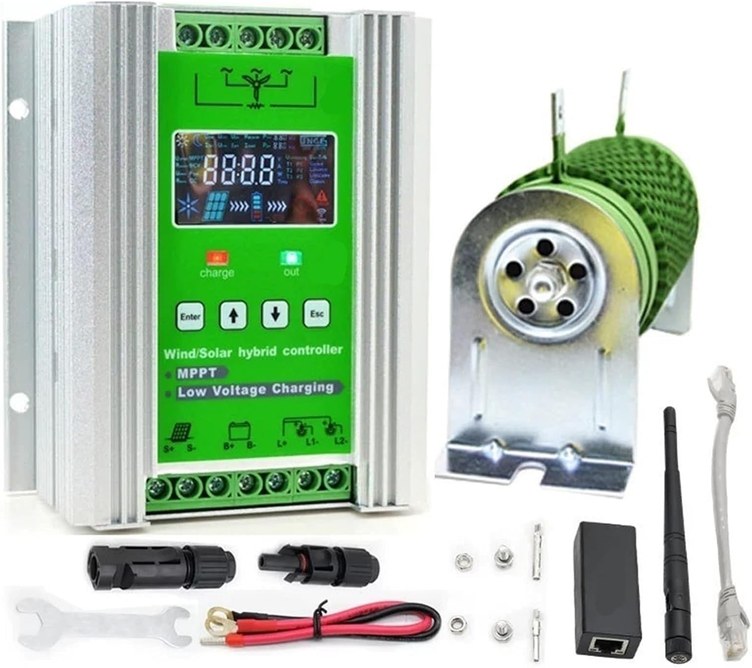 Wind Generator, 12V 24V 48V 3000W 5KW Hybrid Wind Solar Charge Controller Generator System for Lithium Lead Acid Battery,for Home, Farm, RVs, Boats(12V/24V/48V Wind 1500W+Solar 1200W)