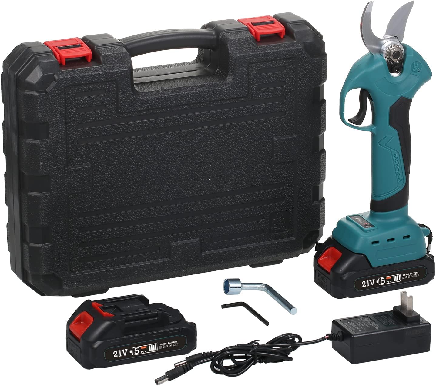 21V Brushless Cordless Electric Pruning Shears 2Pack Backup Reable 2000mah Lithium Battery Powered Tree Branch Pruner Garden Clippers 10~30mm Cutting Diameter 4 Gear Adjustable