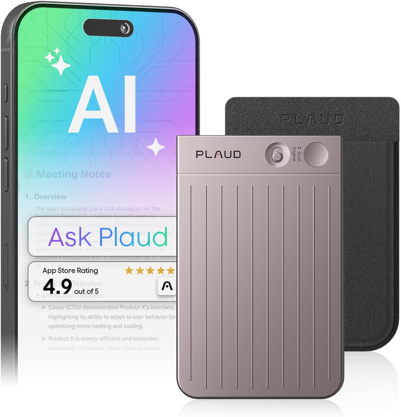 Plaud Note AI Voice Recorder, Voice Recorder w/Case, App Control, AI Transcribe & Summarize, Support 112 Languages, 64GB, Audio Recorder for Lectures, Meetings, Calls, Interview, Non-Pro Version